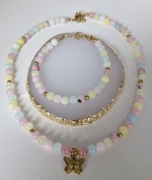 Komplet damski z kamieni naturalnych choker bransoletka jadeit kwarc różowy