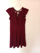 czerwona wisniowa bordowa sukienka 38M 40L z krotkim rekawem koronkowa