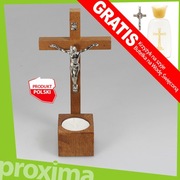 DREWNIANY CIEMNY KOMPLET KOLĘDOWY Krzyż Ścienny Świecznik Na Stół / Ścianę