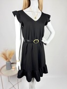 Czarna sukienka Reserved z falbankami M/38 romantyczna na walentynki