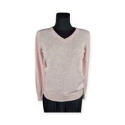 Sweter Kennedy M | różowy lambswool, V-neck, klasyczny fason