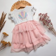 Sukienka 92 98 z falbankami rozkloszowana różowa falbanki na ramionach deli