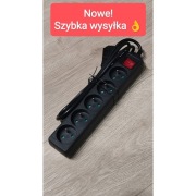 Nowy przedłużacz z wyłącznikiem czarny 5 gniazd 230 V. Szybka wysyłka!