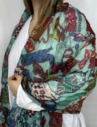 turkusowa chusta we wzory buty torebki y2k letnia lekka zwiewna cienka