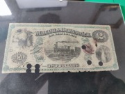Stary kolekcjonerski banknot 2 USD z 1867 Macon & Brunwick bilet kolejowy 
