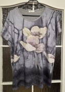 Koszulka Damska w kwiaty Szara L/XL