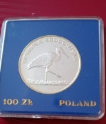 100 zł Ochrona Środowiska - Bocian srebro rok 1982