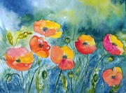 Obraz ręcznie malowany akwarela Makowa łąka 32x24 cm