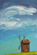 Wiatrak, ok. 42x29,7 cm. młyn, pejzaż