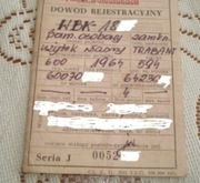 Kolekcjonerski dowód rejestracyjny Trabant 600/64r