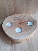 Świecznik drewniany na podgrzewacze. Home sweet home. Duży plaster drewna.