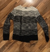 Sweter damski biały czarny na zakładkę cekiny 36