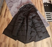 Damska czarna kurtka ocieplana jesienno-zimowa z kapturem i futerkiem,roz L