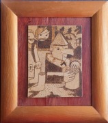 "Skąpiec"Tadeusza Makowskiego - obraz wykonany metodą wypalania na drewnie