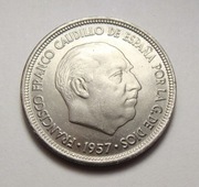 Hiszpania 5 pesetas 1957 W gwiazdce 68 PIĘKNA! Rzadka w tym STANIE!