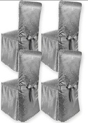Zestaw 4 dekoracyjnych bankietowych pokrowców na krzesła srebrne-szare nowe