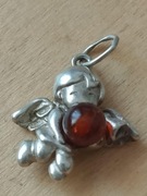 SREBRNA ZAWIESZKA WISIOREK aniołek z bursztynem vintage ze srebra 925