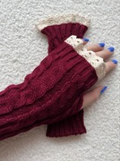 Burgundowe mitenki, rękawiczki bez palców 