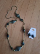 korale naszyjnik zielony + kolczyki komplet zestaw