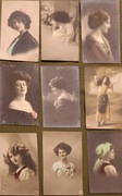 Zestaw 9 pocztówek z wizerunkiem pięknych dziewczyn kobiet  Przedwojenne 