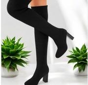 Buty kozaki czarne skarpetkowe skarpeta długie 41 muszkieterki 