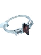 Pierścionek z granatem i topazami, srebro 925, certyfikat RocksTV