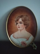 Portret kobiety plakietka obraz ręcznie malowany ceramika vintage