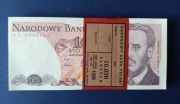 Paczka bankowa 100 złotych 1986 r. seria PB. Stan banknotów UNC, idealna.