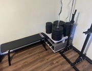 Zestaw siłownia sztanga, ciężarki, ławka, stojak 150 kg