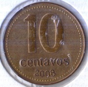 ARGENTYNA 10 centavos 2008 KM# 107a, AU, magnetyczna, rant gładki