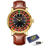 LIGE 2025 męski zegarek ruletka kwarcowy wodoodporny