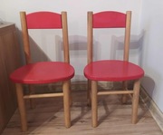 ZESTAW KOMPET DWA KRZESEŁKA DREWNIANE CZERWONE DZIECIĘCE