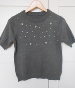 Sweter z krótkim rękawem ozdobne cyrkonie kryształki Made In Italy roz S 