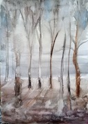 Milczące drzewa, akwarela, A4, oryginalna, pejzaż, Skoczyk 