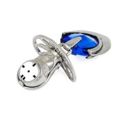 Srebrny smoczek z niebieskim kryształem Swarovskiego - prezent na chrzest