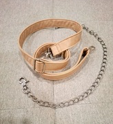 Beżowy Pasek do torebki z ekoskóry srebrne dodatki