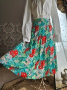 Vintage rozkloszowana spódnica damska midi plisy wzór papugi kwiaty