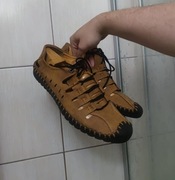 Buty obuwie 45 Fashion mokasyny brązowe kremowe letnie eleganckie męskie m