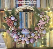 Wianek bożonarodzeniowy, cukierkowe ozdoby, ok. 32cm