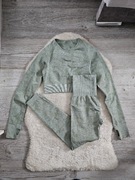 Top crop top długi rękaw legginsy wysoki stan camo spodnie legginsy