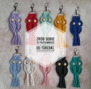 Breloczek do kluczy, torebki, plecaka, sowa,  makrama 3+1 gratis