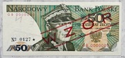 Banknot Polska PRL Wzór 50 złotych 1988 r. Seria A Numer 0127 Stan I UNC