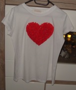 Bawełniany biały  _T-Shirt duże serce 3D r. L/XL