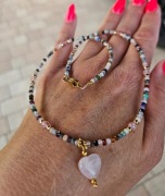 Naszyjnik Choker z Kamieni Naturalnych Kwarc Piryt Granaty Kwarc Różowy