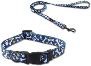 Zestaw Smycz + Obroża Wzór kości Niebieska rozmiar L