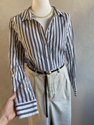 H&M koszula damska luźny krój oversize paski biała szara jesień bawełna