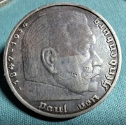 Moneta srebrna Niemcy 5 Marek Hindenburg 1938 A