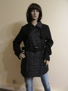 BRAVE SOUL wiosenny czarny płaszcz łączone materiały pikowany z wełną_ XL