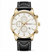 Zegarek Męski KURREN Złoty Elegancki Skórzany Classic
