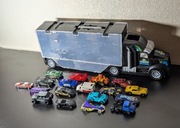 Ciężarówka garaż wyrzutnia + hot wheels i inne 18 szt.
